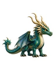 Dragon vert aux longues cornes ivoire et ailes pâles