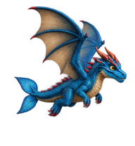 Dragon bleu à épines rouges, ailes déployées et nageoire caudale